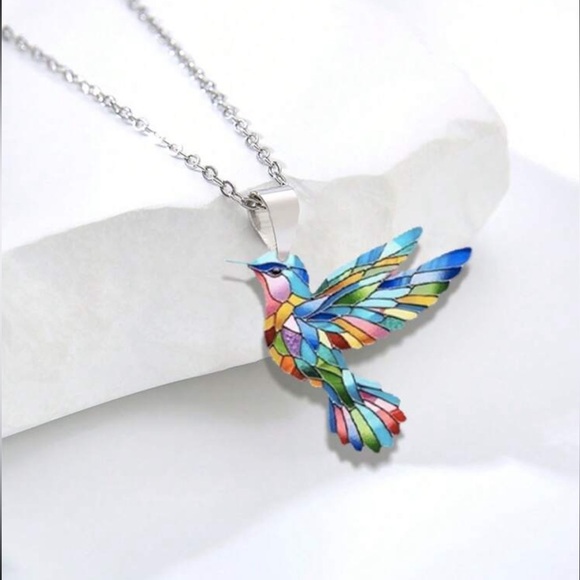 🎉🎉🎉hp🎉🎉🎉Colorful Hummingbird Bird Necklace nwt - Picture 1 of 3